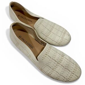 Falls Creek Women's Cream Perforated Knit Slip-On Loafers
